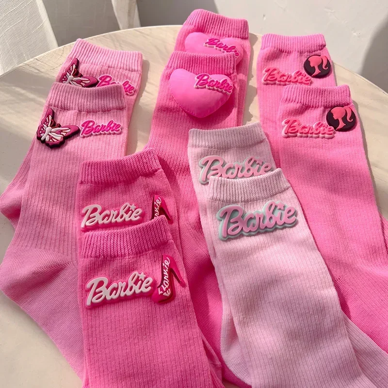

Barbie Pink Socks Kawaii New Autumn Winter Casual Girl Warm Sock Sweet Soft Breathable Ladies Y2K Ins Trendy Mid-Tube Socks Gift