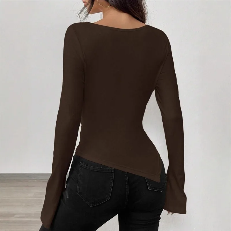 Fairycore Aesthetic V-Neck Off Shoulder Top French Vintage Ruffled Flare Sleeve T-shirt Women Sexy Slim Irregular Design Streetw 4