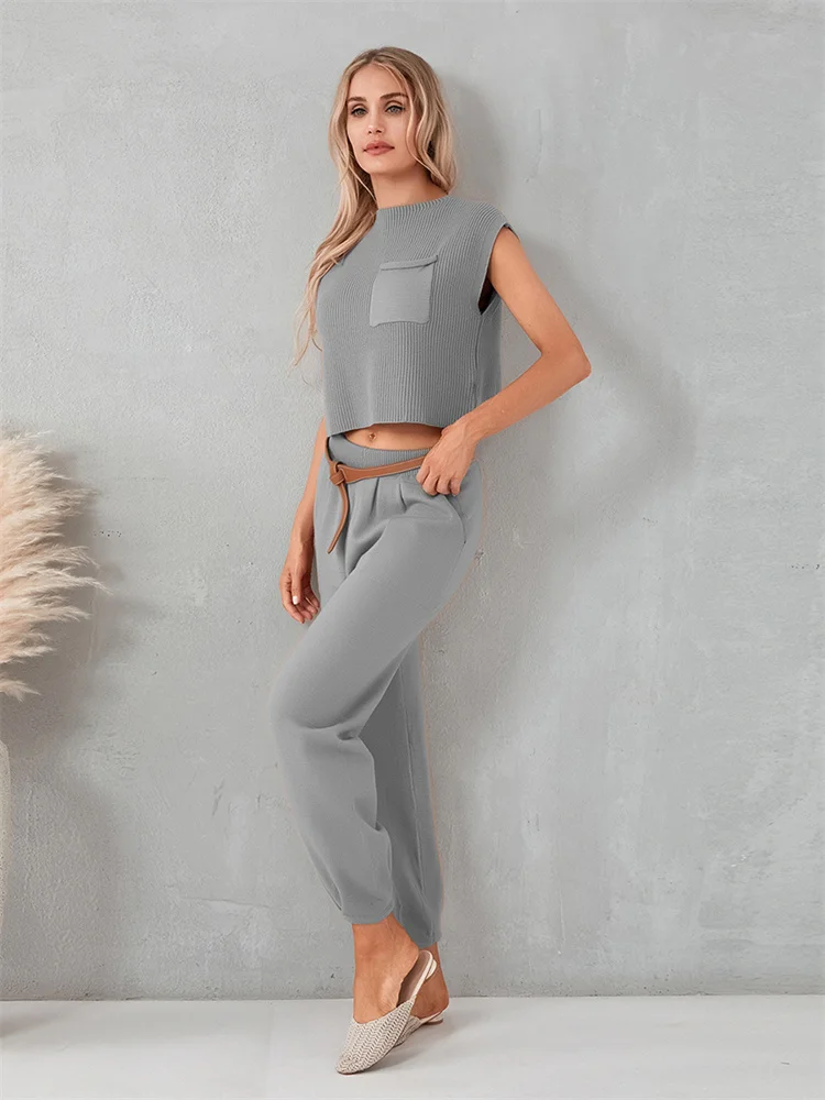 2 Piece Sets Women Pants Set Short Sleeve Knit Tops Sweater with Long  Trousers Summer Fall Casual Chic 2Pcs Sets Streetwear - AliExpress