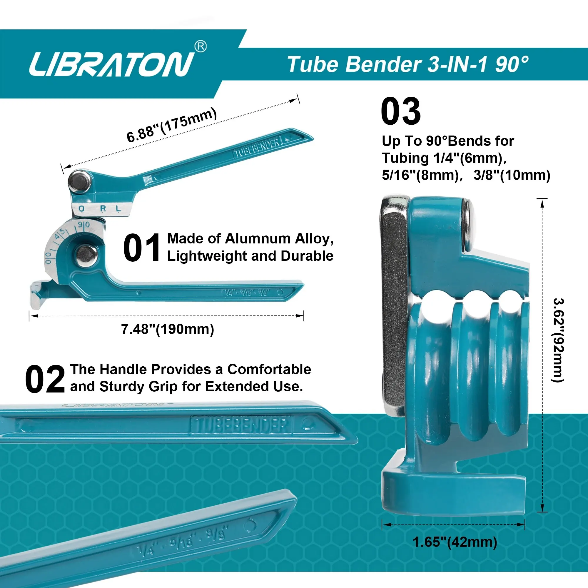 3-IN-1 90 Degree Mini Hand Manual Tubing Bender 1/4"(6mm) 5/16"(8mm) 3/8"(10mm) Copper Aluminum Brass Pipes tube bender
