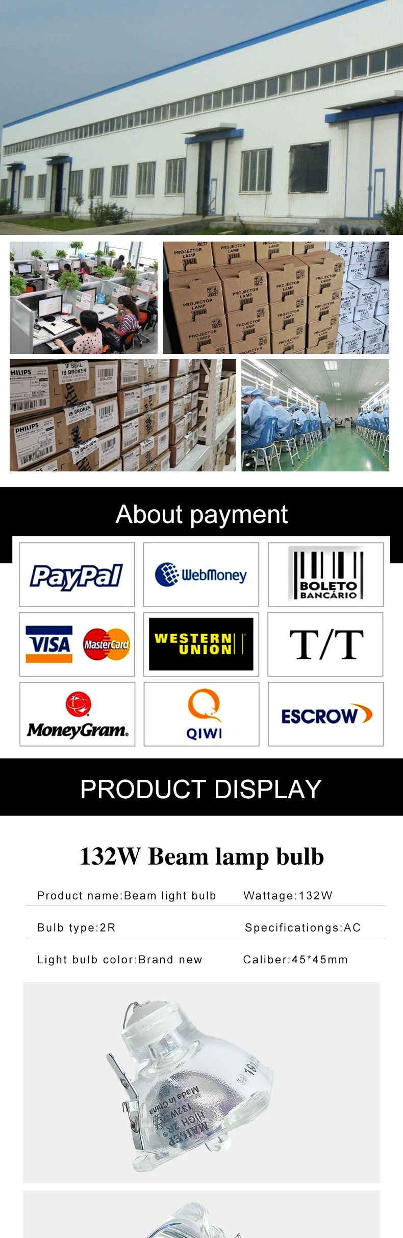 Description Picture 3 of itemMetal halide halogen lamps for stage use, 132W-120W, 2R, 132W-120W mobile spotlight, cost-effective