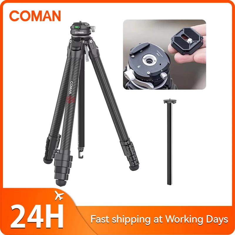 COMAN Zero F38 Carbon Fiber Lightweight Travel Tripod Professional Dslr Camera Tripod For Film making Smartphone Maxload 39.6lbs