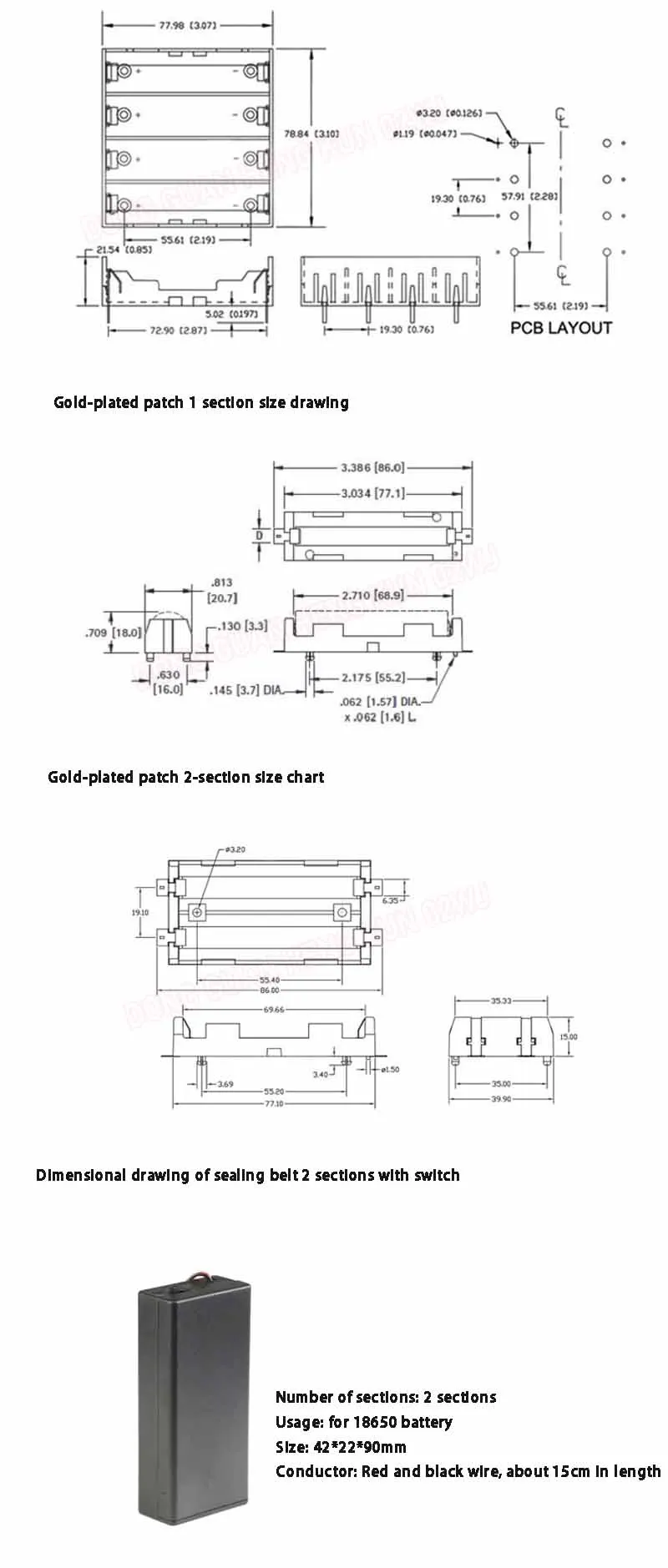 18650/26650 Batteriehalter mit Schalter & Abdeckung, DIY Batterie-Organizer-Box 1/2/3/4 Fächer, Kabel-PCB-Anschlüsse Batterie-Aufbewahrung – Detail 4