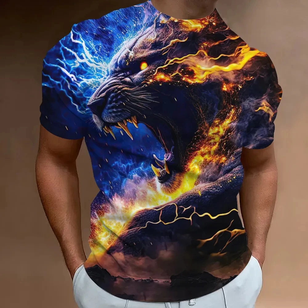

Summer Retro T-Shirt Animal Lion 3d Print Fashion Short Sleeve Top Elastic Oversized Clothing Sweatshirt Fitness T Shirt For Men