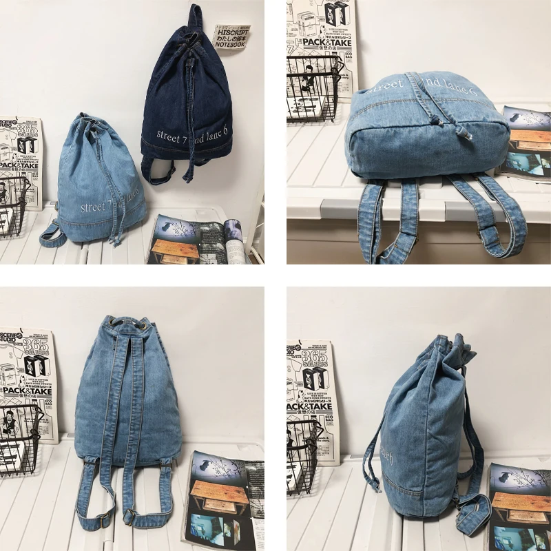 Denim Women's Backpack 2022 Trend Fashion College School Bag Solid Book Packbags for Teenage Travel Jeans Rucksack Blue Back Bag