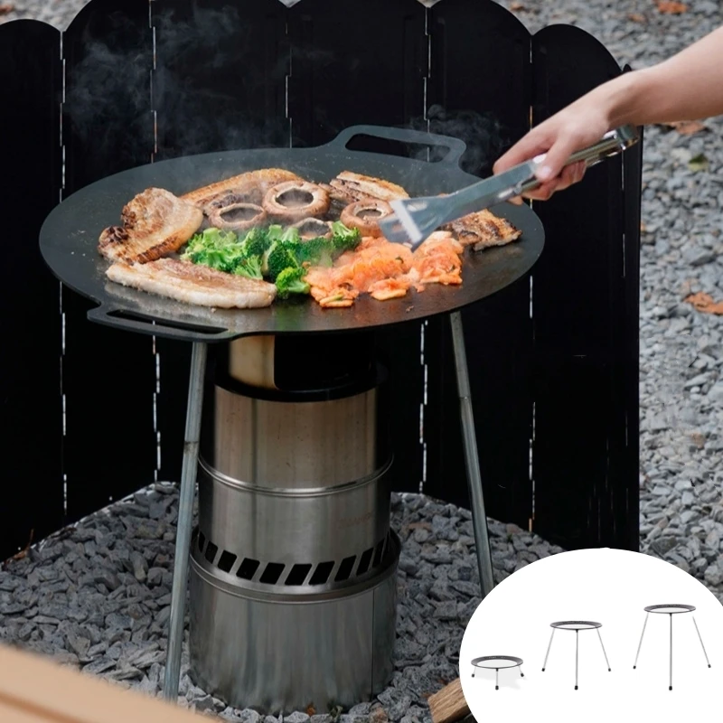 

Outdoor Barbecue Tray Bracket Stainless Steel Frying Pan Stand Camping Adjustable Tripod Portable BBQ Grill Pan Holder New