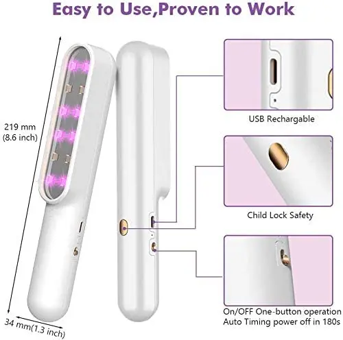 ZK20 UV Light Wand 7 W High Power Travel USB Rechargeable Portable Handheld UV Flashlight Wand Lamp Flashlight