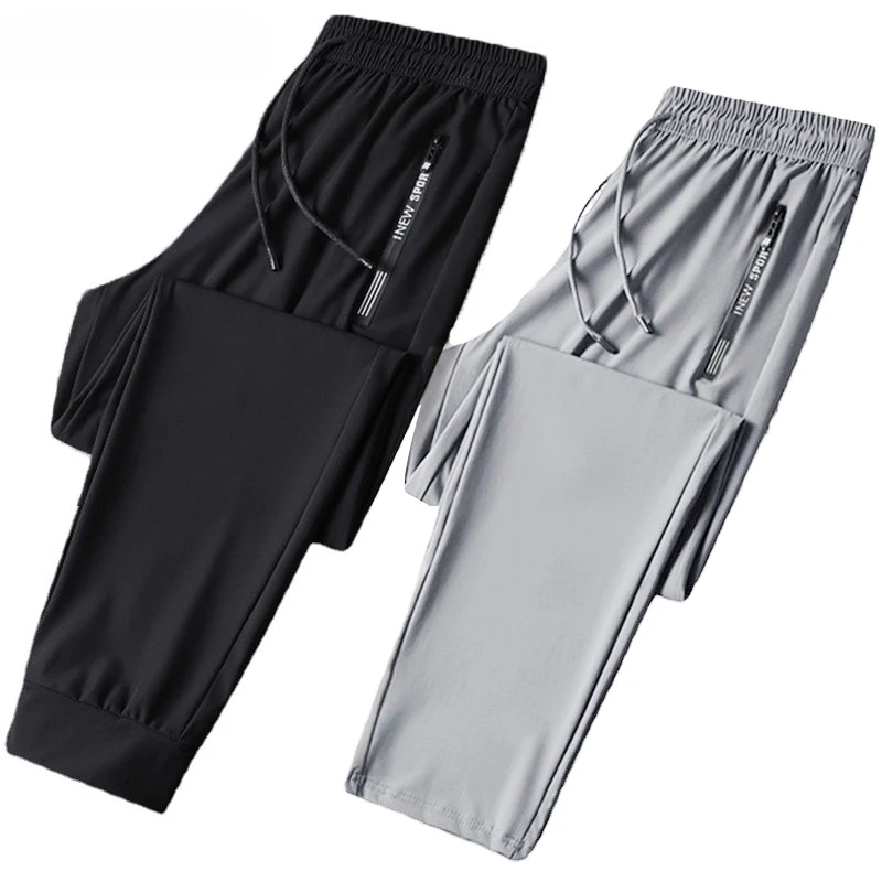 

Summer Cool Pants Men Plus Szie Sweatpants Fashion Casual Stretch Pants Male Black Grey Thin Loose Quick-dry Pants