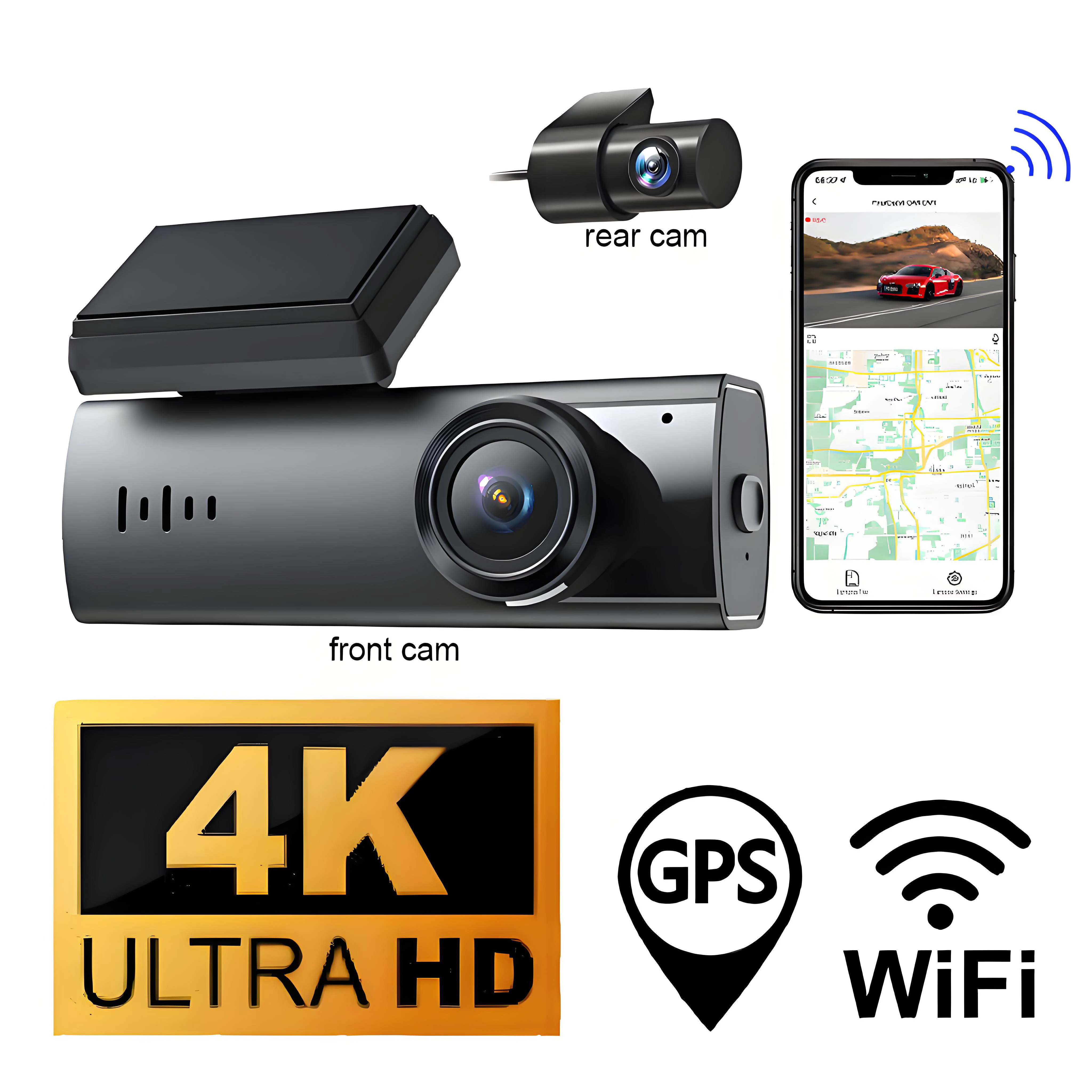 A207 Dash Cam GPS WIFI 24h Record Front 2K/4K Rear 1080P Dual Camera ...
