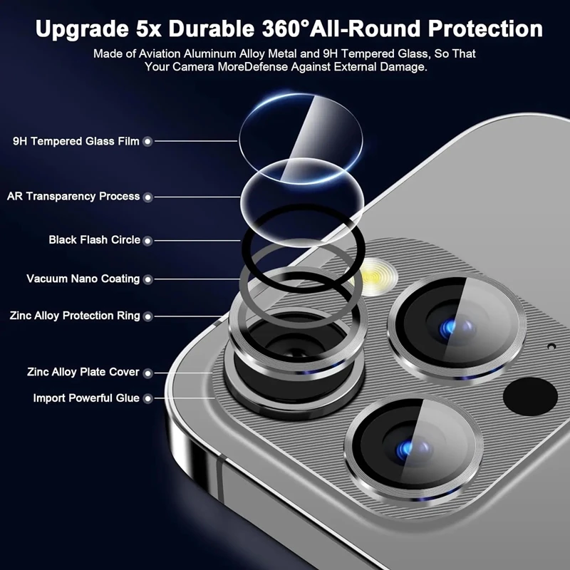 Vidrio Protector de lente de cámara de Metal para iPhone 13, 12, 11, 14, 15 Pro Max, película protectora de lente trasera HD para iPhone 12 Mini, 15, 14 Plus