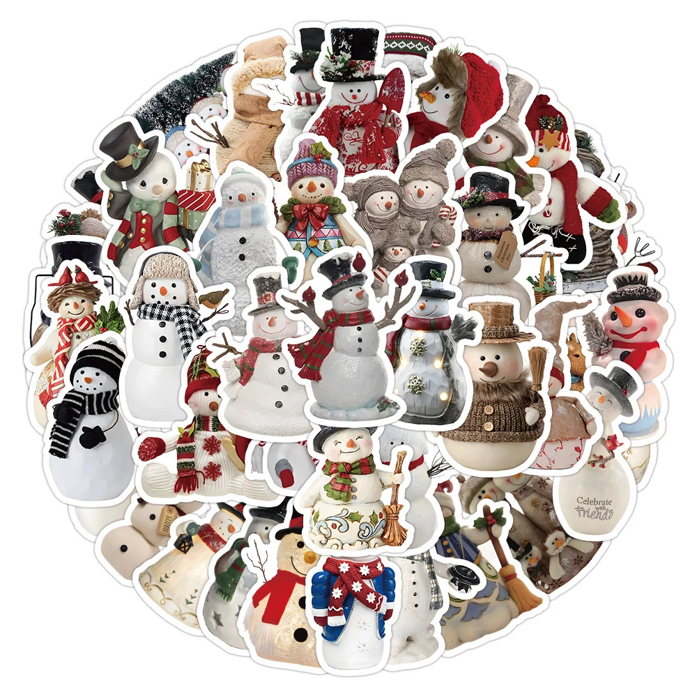 10/30/50Pcs Vintage Christmas Snowman Decoration Stickers Cartoon Decal Toys DIY Laptop Skateboard Waterproof Graffiti Sticker