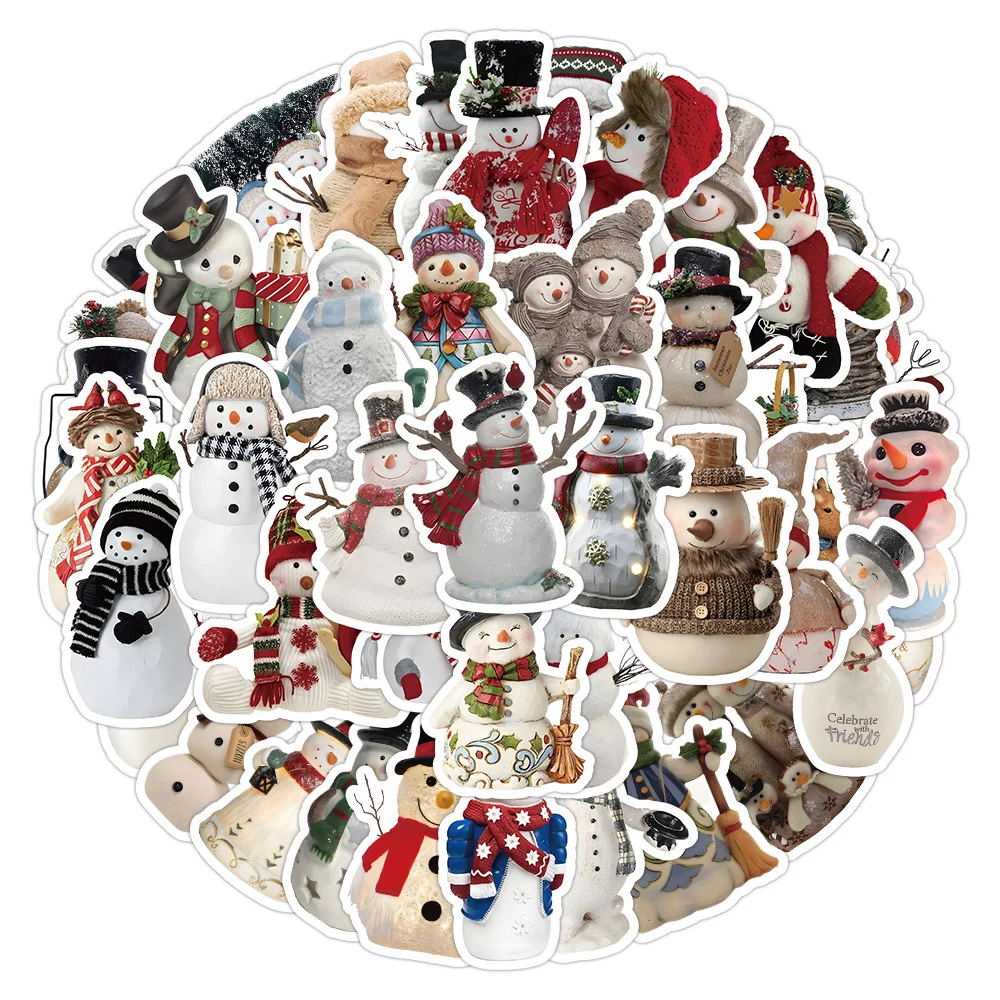 

10/30/50Pcs Vintage Christmas Snowman Decoration Stickers Cartoon Decal Toys DIY Laptop Skateboard Waterproof Graffiti Sticker