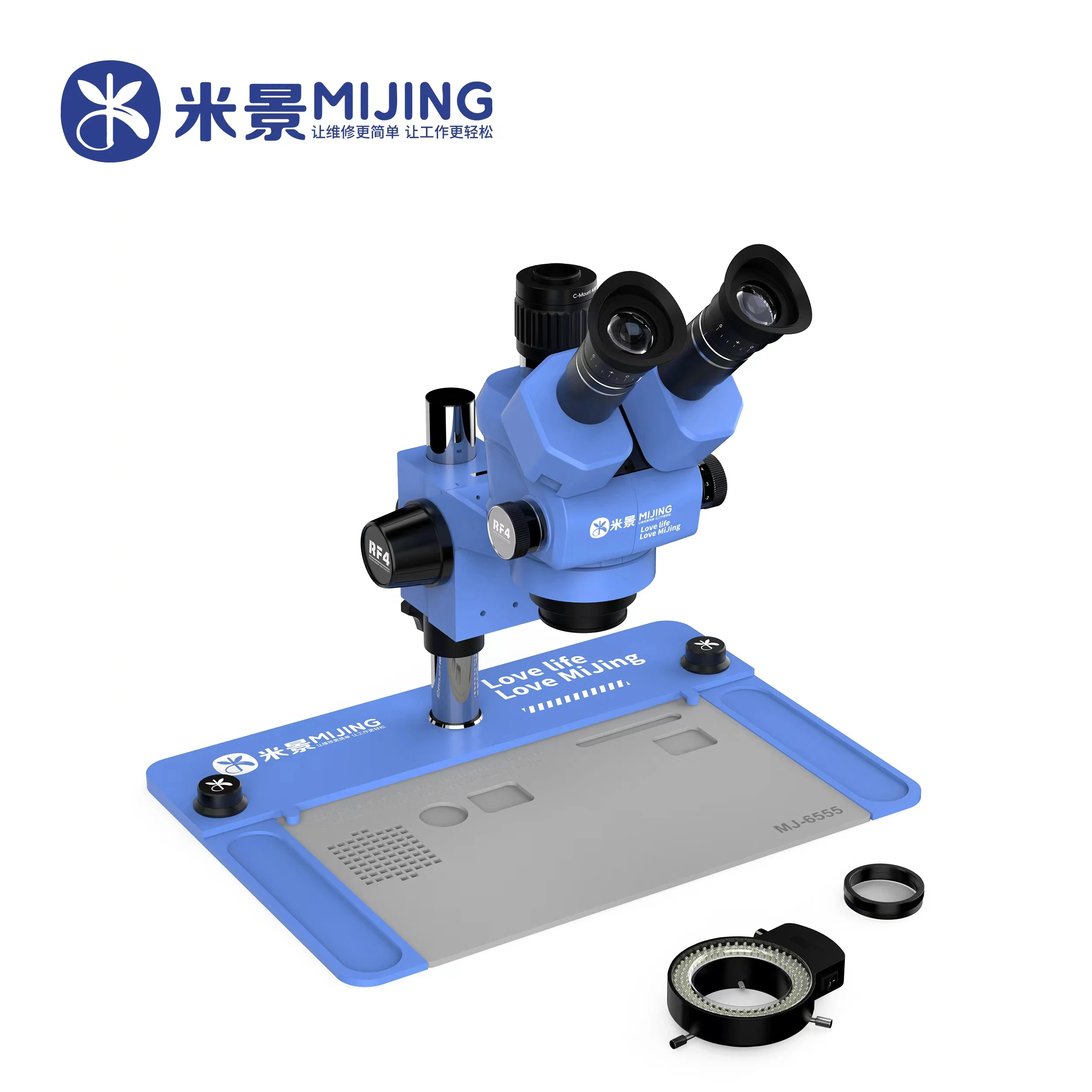 Mijing MJ-6555 삼안 현미경, 내열 패드 포함, 휴대폰 마더 보드 PCB 수리, HD 현미경 도구 세트
