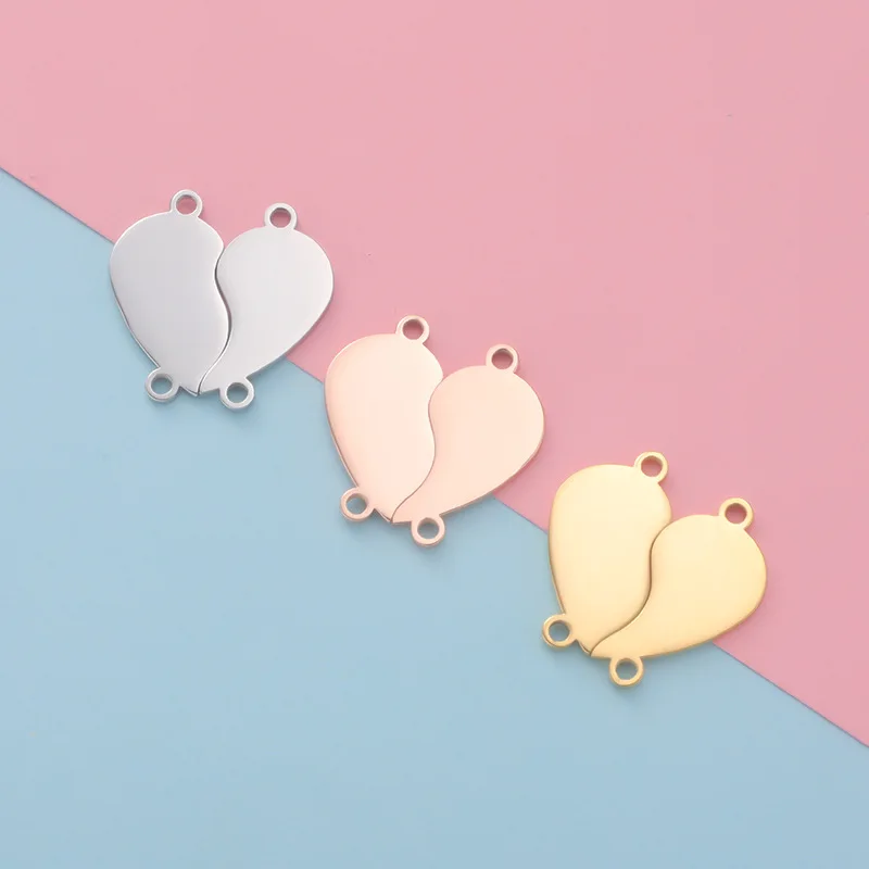 

10pair Mirror polished stainless steel love peach heart combination jewelry accessories DIY heart-shaped detachable Bracelet