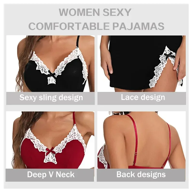 Sleepwear lingerie Women nightdress sexy lace chemise bow nightgown sleepwear V neck full slip babydoll lingerie sleep dress sexy costume lenceria