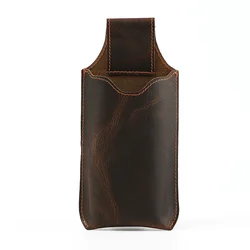Premium Genuine Leather Phone Pouch - Retro Outdoor Anti - Theft Waist Bag (Dark Brown)