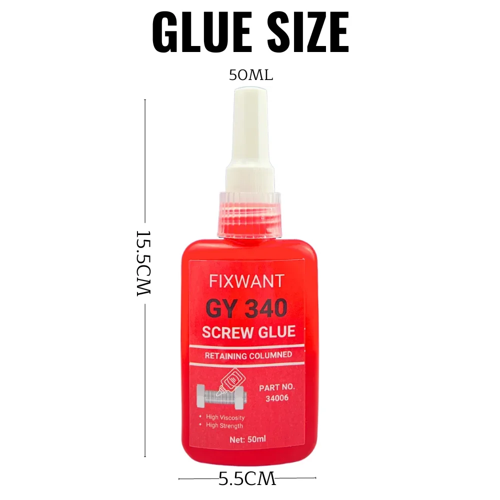 FIXWANT 340 나사 잠금 조임 나사, 녹슬지 않는 코킹 방지, 온도 저항, 무산소 접착제 50ml