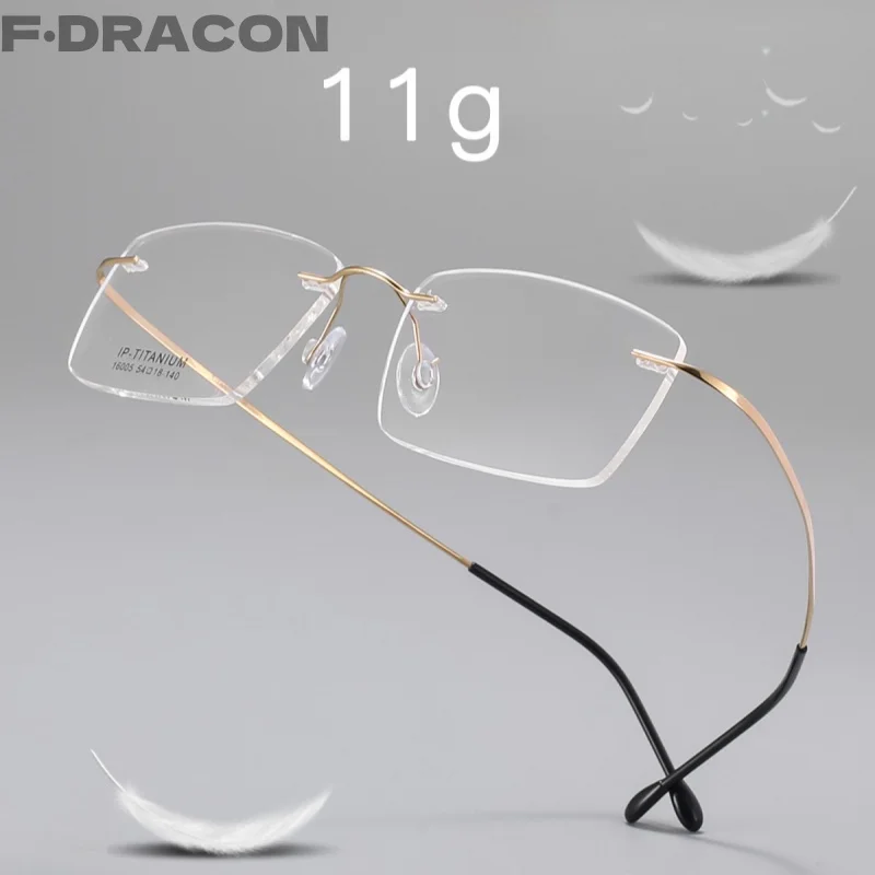 

New Ultra-light pure Titanium Rimless Men's Glasses Frame Trimmed Business Square Optical Prescription Men's Rimless Frames16005