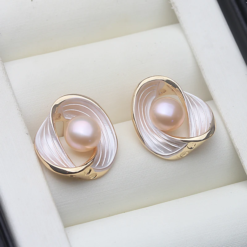 Real Freshwater Pearl Dangle Earrings Woman,Vintage 925 Silver Natural Pearl Stud Earring Mother Wife Birthday Gift White Pink