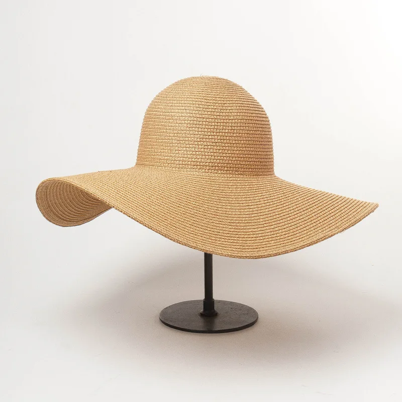 Summer Solid Color Floppy Sun Hat Women Big Wide Brim Beach Hat Travel Foldable Straw Hat Sunscreen UV Protection Panama Sun Cap