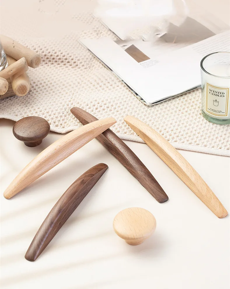 Description Picture 5 of item1PC Solid Wood Cabinets Door Handles with Screw Cupboard Pulls Wardrobe Drawer Knobs Furniture Hardware Kitchen Accessories