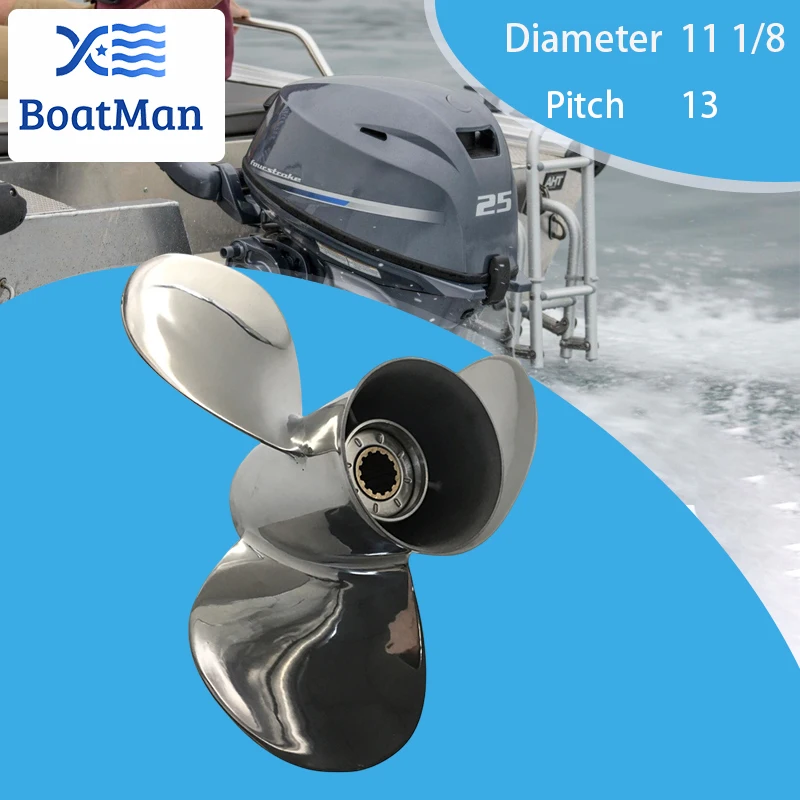 

11 1/8x13 Outboard Propeller For Yamaha Engine 4 Stroke 25HP-60HP Stainless steel 13 Splines Boat Parts 69W-45945-00-EL