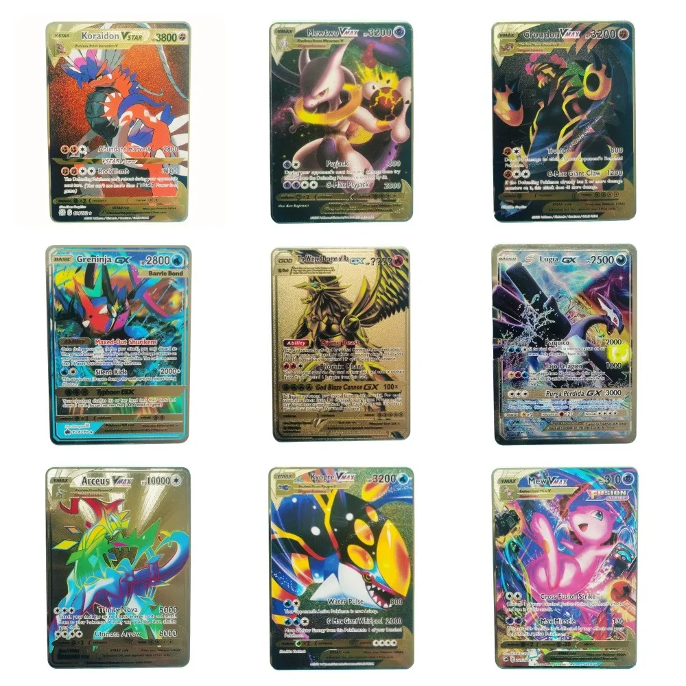 

2024 Pokemon English Metal Card Anime Pikachu Charizard Mewtwo Blastoise Vmax Shiny Letters Game Collection Card Kids Toy Gifts