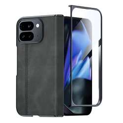 Sheepskin Texture Magnetic Hinge Protective Phone Case with Integrated Screen Protector for Pixel 9 Pro Fold (Dark Grey)