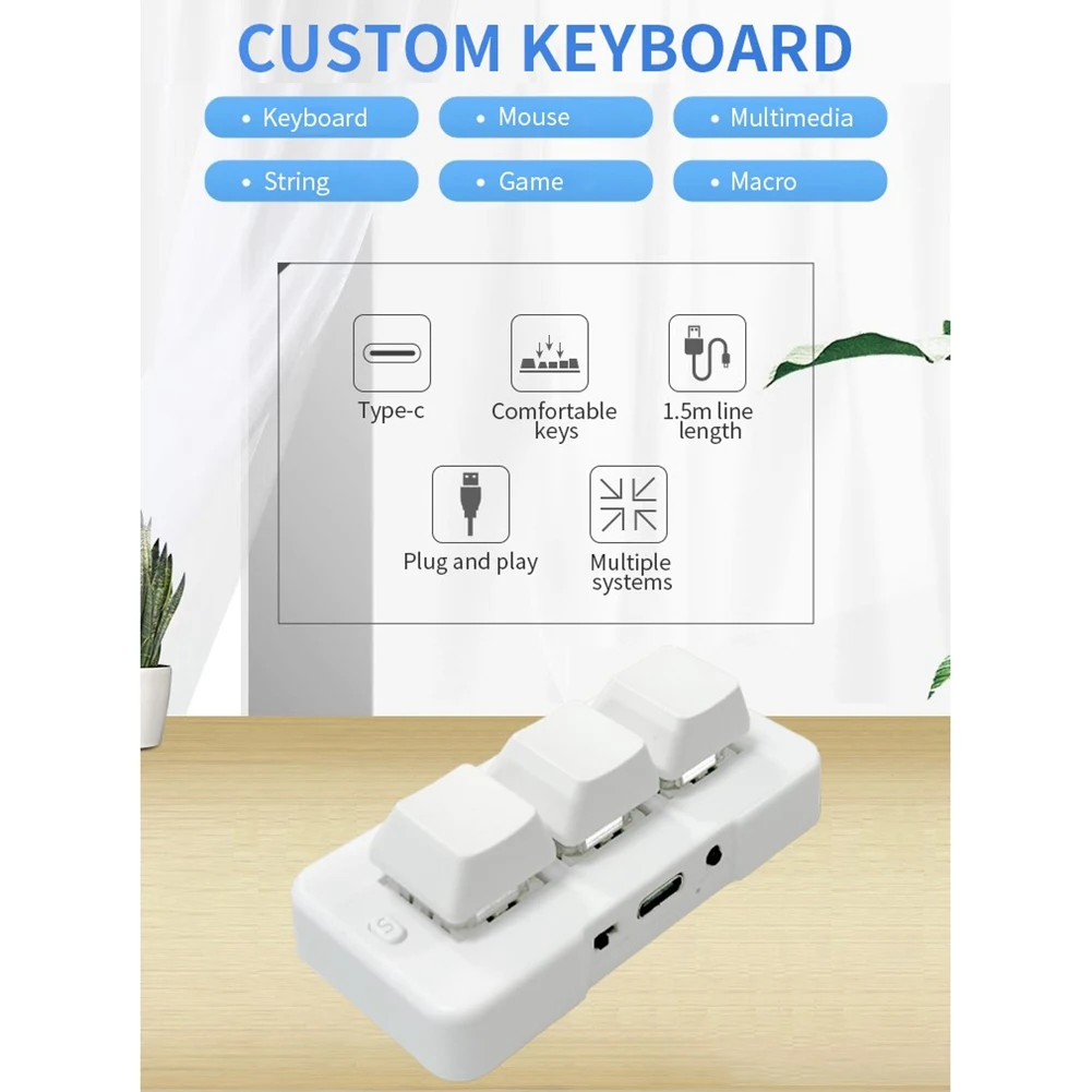 MK321BT 3 키 미니 맞춤형 기계식 키보드, 블루 스위치, USB + BT 듀얼 모드 연결, 게임 멀티미디어용, 흰색