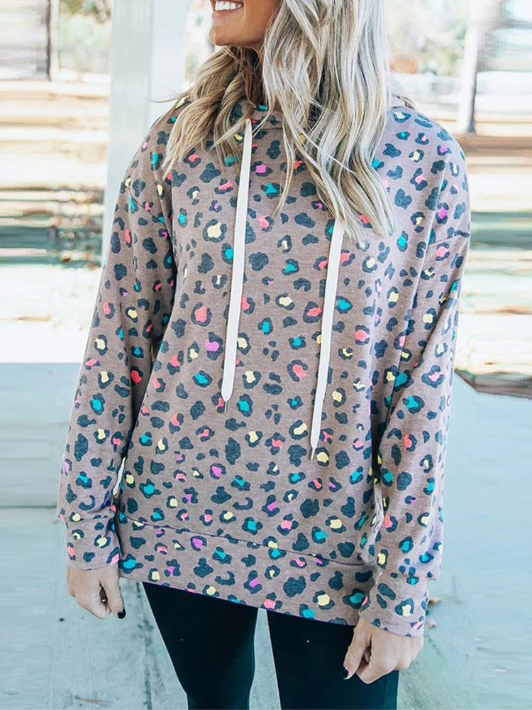 Women's Long Sleeve Pullover Streetwear New Autumn Winter Fashion Printed Loose Hoodie Retro Leopard Print Casual Sweatshirt Top