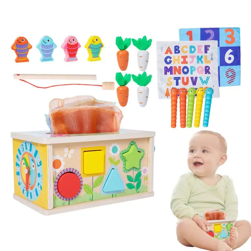 

Wooden Play Kit Montessori Toy 8-in-1 Multifunctional Magnetic Fishing Carrot Harvest Game Early Development Toys For Boys Girls