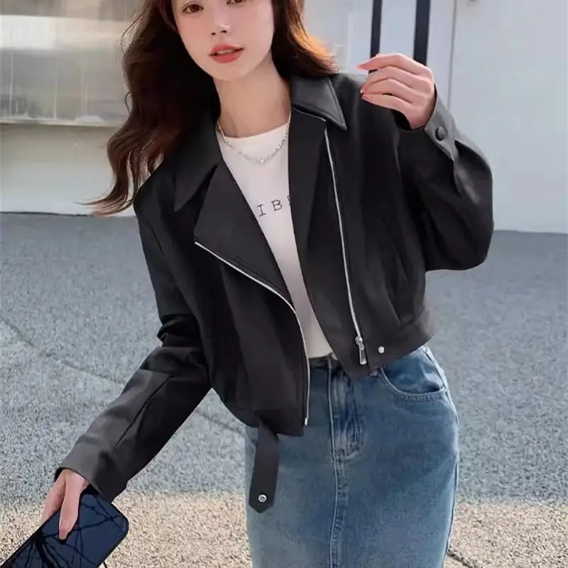Leather Jacket for Women's 2024 Spring and Autumn Outfits New Internet Famous Street Explosive Short Jacket Motorcycle top WLF