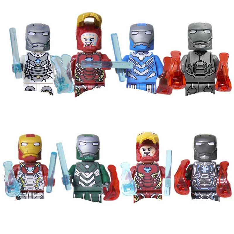8 Marvel superhero building blocks including Iron Man Spider Man humanoid dolls anime characters and children's toys Toy Building Blocks Action Figures
