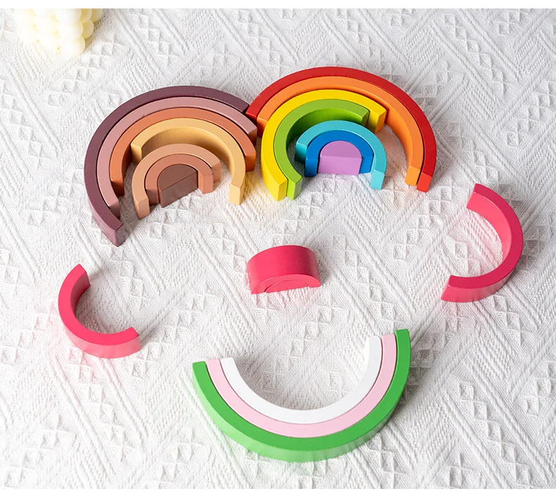 Wood Rainbow Stacking Toy Cognitive Early Educational Building Blocks Rainbow Tower Wooden Stacking Toy For Kids Gifts