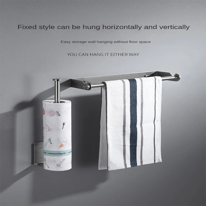 Kitchen Paper Towel Rack Wall Mounted Shelves Stainless Steel Bathroom Accessories Cling Film Organizer Punch-free Paper Bracket