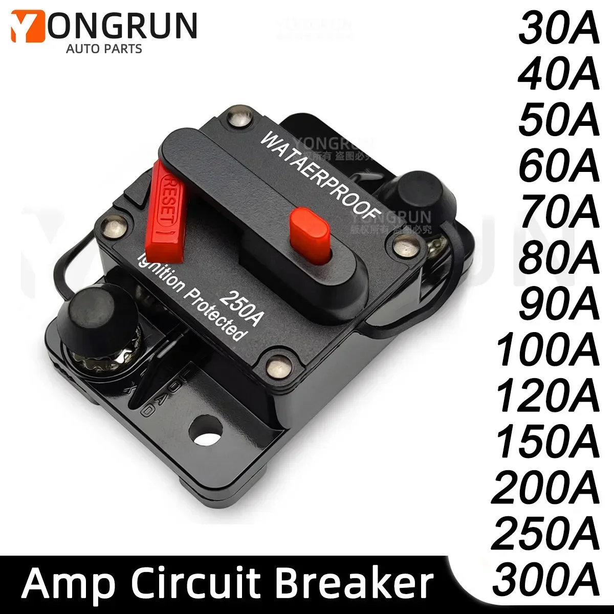 Circuit Breaker 30A to 300A Circuit Breaker Manual Reset for Car Audio System Waterproof Marine Circuit Breaker Reset Fuse 12V-48V DC