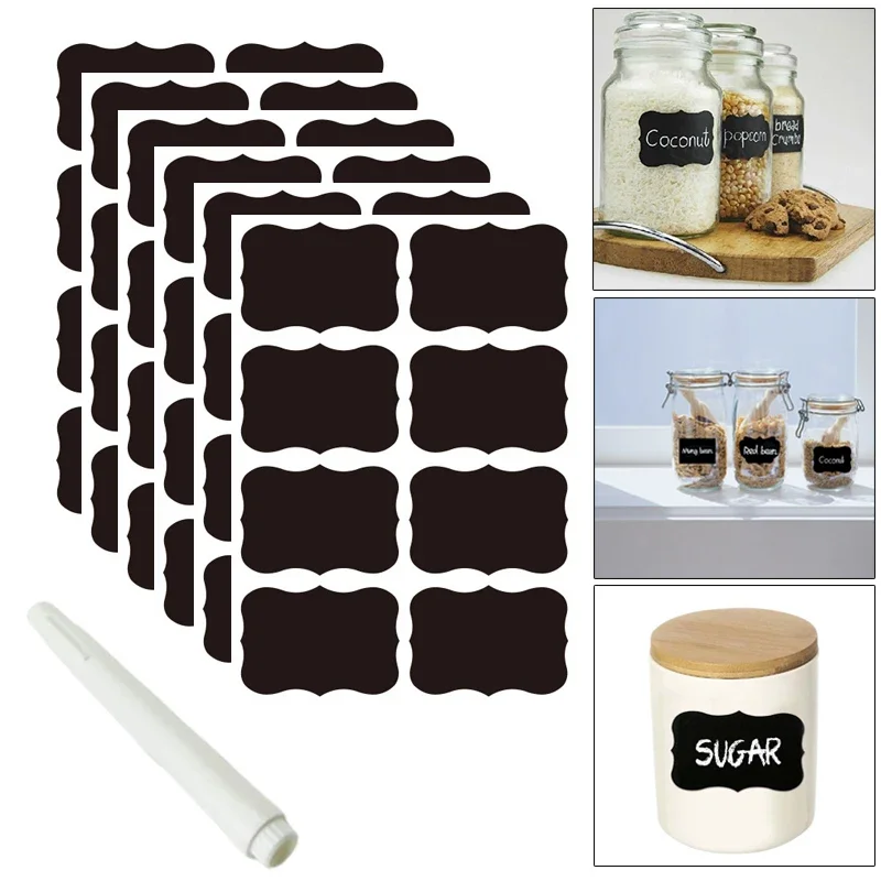1-49Pcs Kitchen Accessories Blackboard Sticker Labels with Rewritable White Liquid Chalk Salt Spice Jar Organizer Kitchen Gadget
