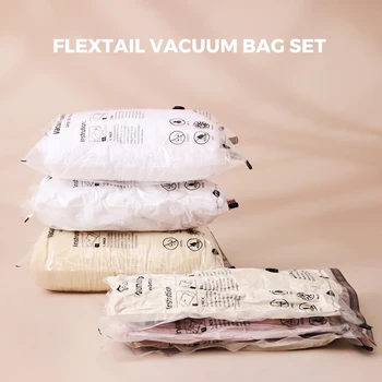 FLEXTAIL Set di sacchetti per aspirapolvere – 4 sacchetti salvaspazio durevoli per vestiti e biancheria da letto (rigenerati la pompa) – Ideale per i viaggi e la casa