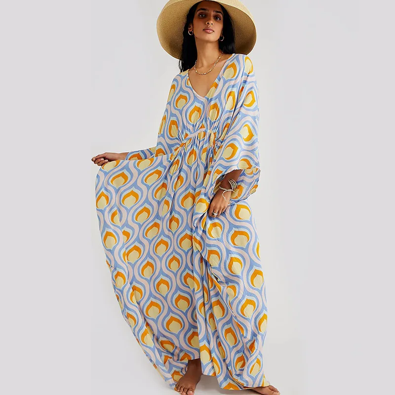 Women's Boho Tribal Print Beach Cover Up – V Neck Batwing Sleeve Summer main image 1