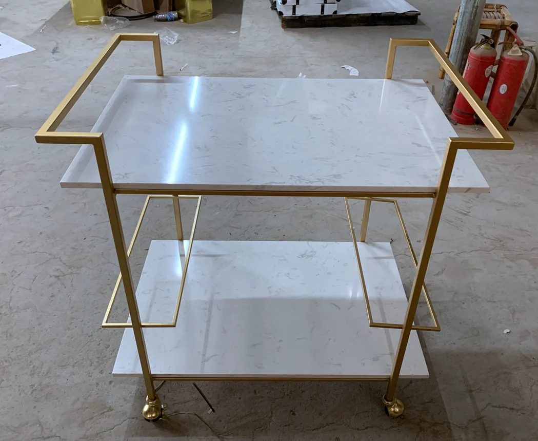 Black &Gold Marble Top Trolley Metal Bar Cart Rectangular Shape High Quality For Serving Price