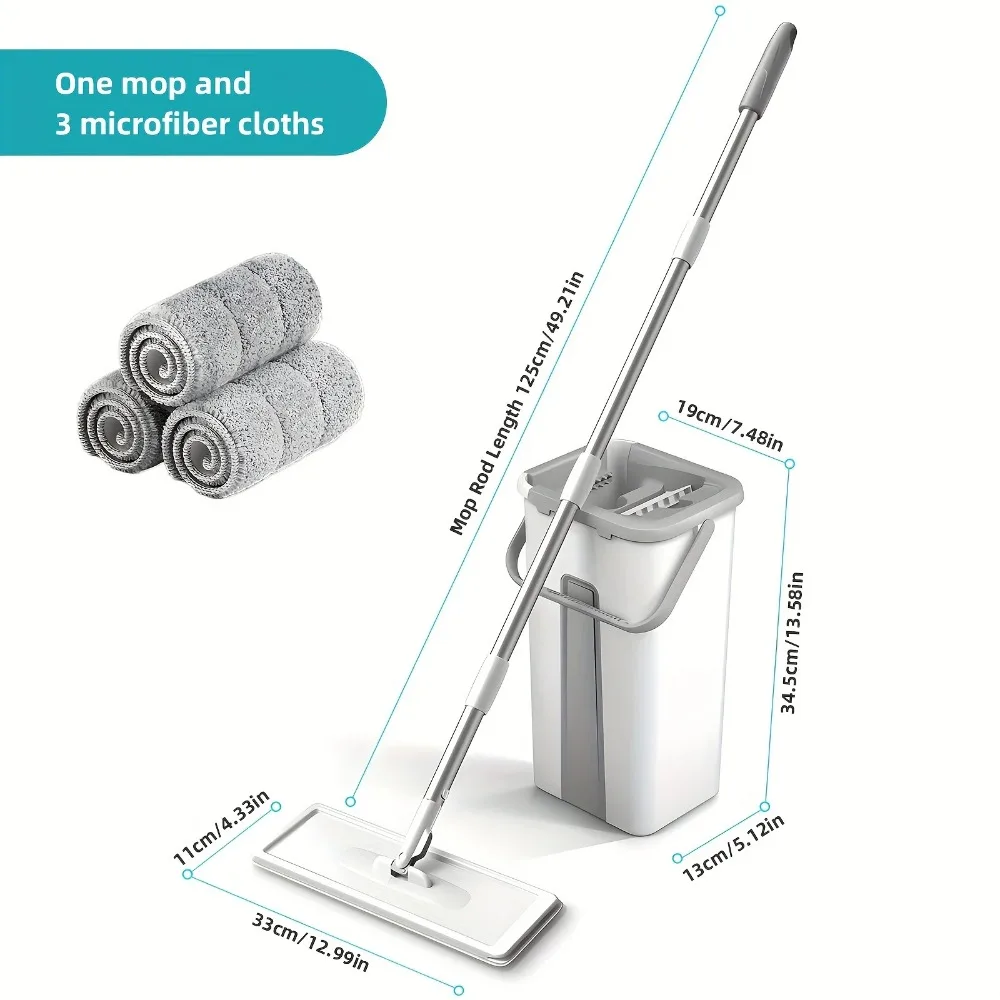 Self-Cleaning Spin Mop and Bucket Set, with Foot Pedal Wringer & 3 Washable Pads for All Floor Types, Wet Dry Use steam mop