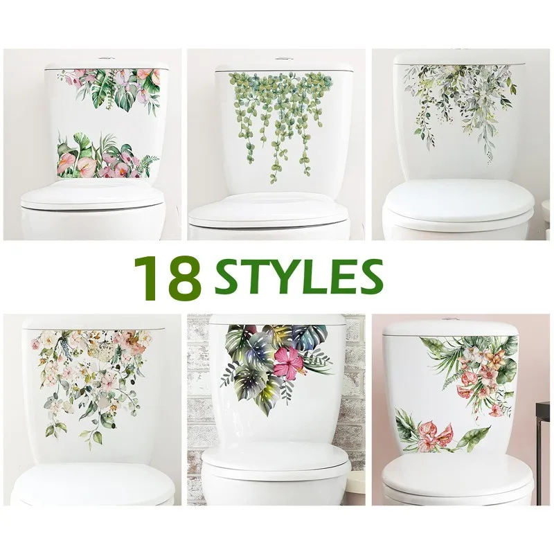 Green Plant Leaves Wall Sticker Bathroom Toilet Sticker Wc Self Adhesive Mural Beautify Flower Sealife Home Decoration Decals