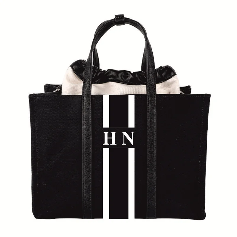 Large Monogram Canvas Tote Bag - Black and White