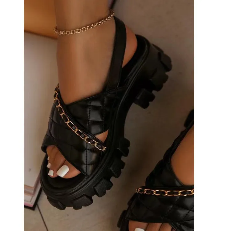 Women Shoes Chunky Platform 2023 New Spring Autumn Open Toe Sandals Casual Beach Slides Designer Slippers Chain Flip Flops
