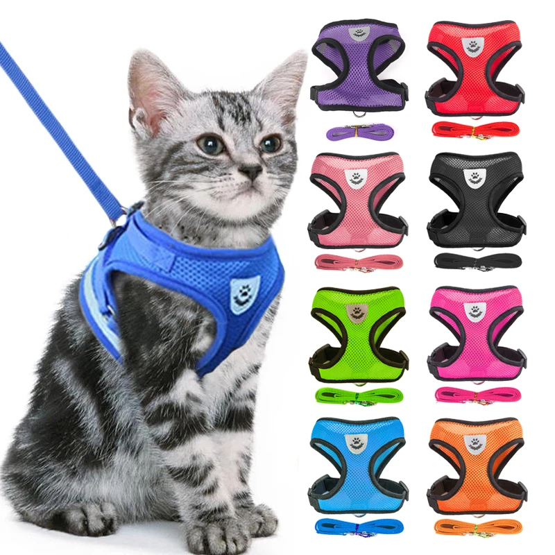 Cat Harness Adjustable Mesh Vest Walking Lead Leash for Small Medium Dog