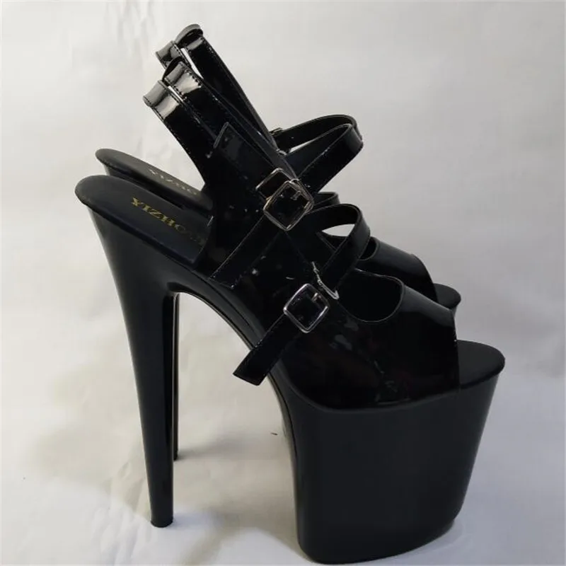 

8 inches, sexy show strip club with high heels, black paint sandals with 20 cm heels dance shoes