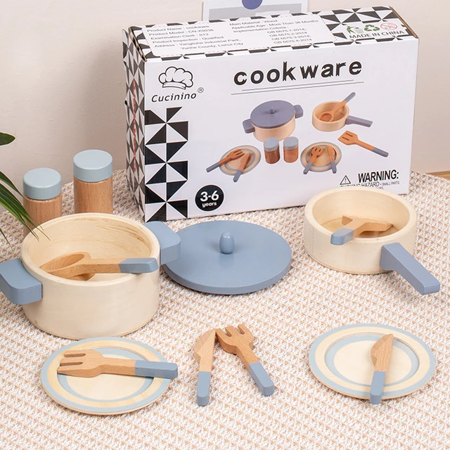 Wooden Mini Kitchen Cookware Pot Pan Cook Pretend Play Educational House  Toys For Children Simulation Kitchen Utensils Girls Toy