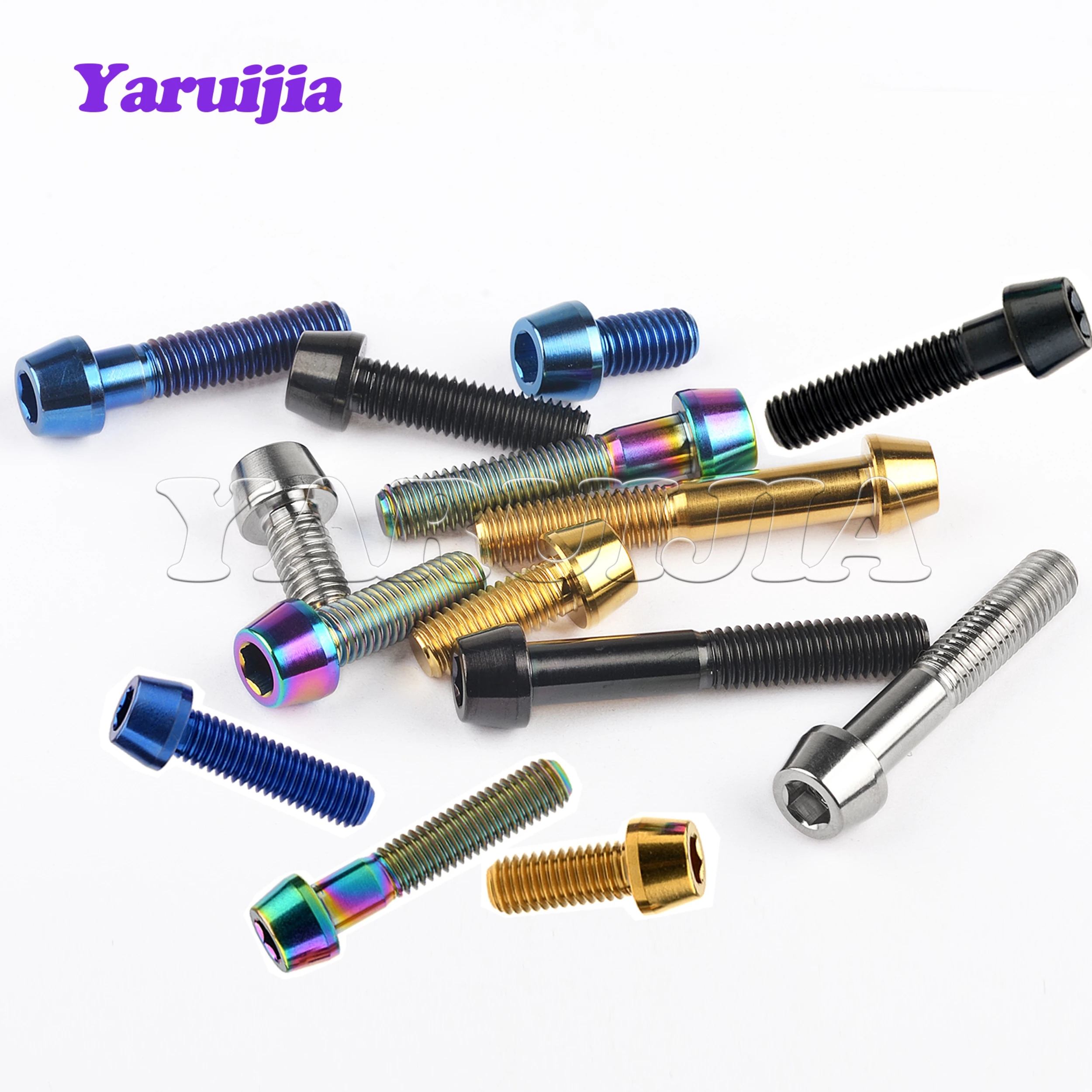 Yaruijia Titanium Bolt M5/M6/M8x9/10/15/16/18/20/25/30/35/40/45~ 65mm Allen Key Taper Head Bolt Screw for Bicycle Headset Brake titanium bolts