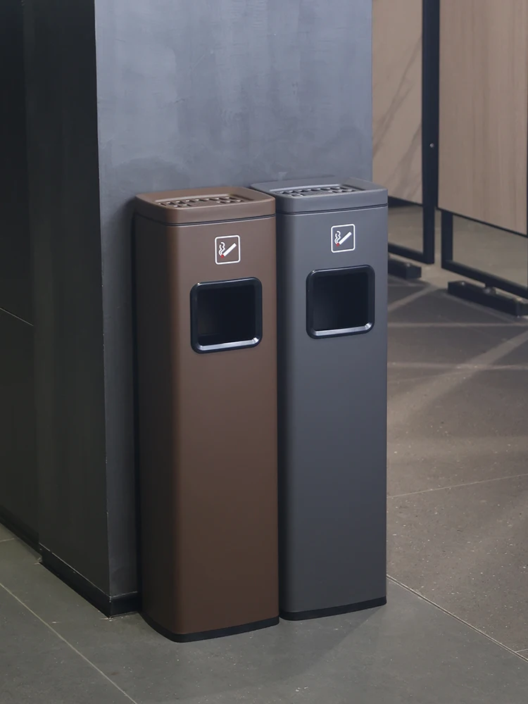 

Hotel lobby stainless steel vertical elevator trash can with ashtray corridor smoking column commercial