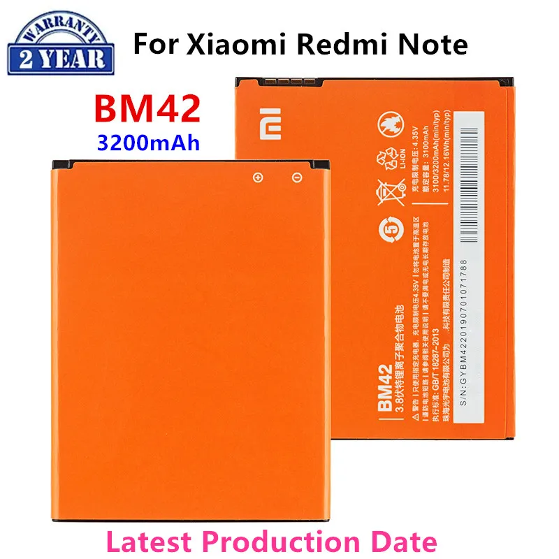 

100% Orginal BM42 3200mAh Battery For Xiaomi Redmi Note/ Hongmi Note BM42 High Quality Phone Replacement Batteries